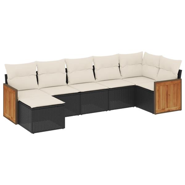 Grote foto vidaxl 7 delige loungeset met kussens poly rattan zwart tuin en terras tuinmeubelen