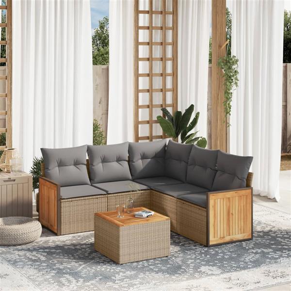 Grote foto vidaxl 6 delige loungeset met kussens poly rattan beige tuin en terras tuinmeubelen