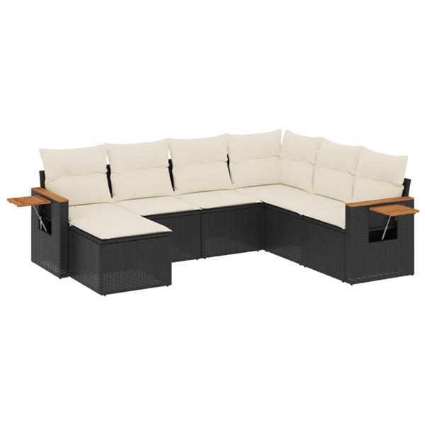 Grote foto vidaxl 7 delige loungeset met kussens poly rattan zwart tuin en terras tuinmeubelen
