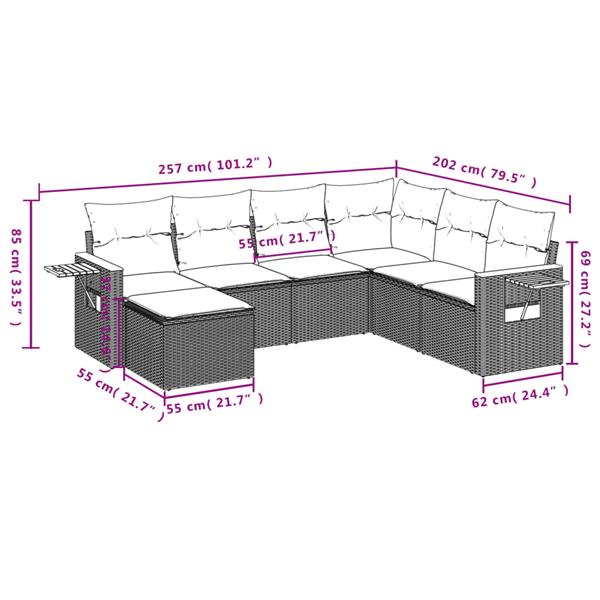 Grote foto vidaxl 7 delige loungeset met kussens poly rattan zwart tuin en terras tuinmeubelen