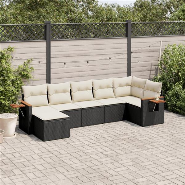 Grote foto vidaxl 7 delige loungeset met kussens poly rattan zwart tuin en terras tuinmeubelen