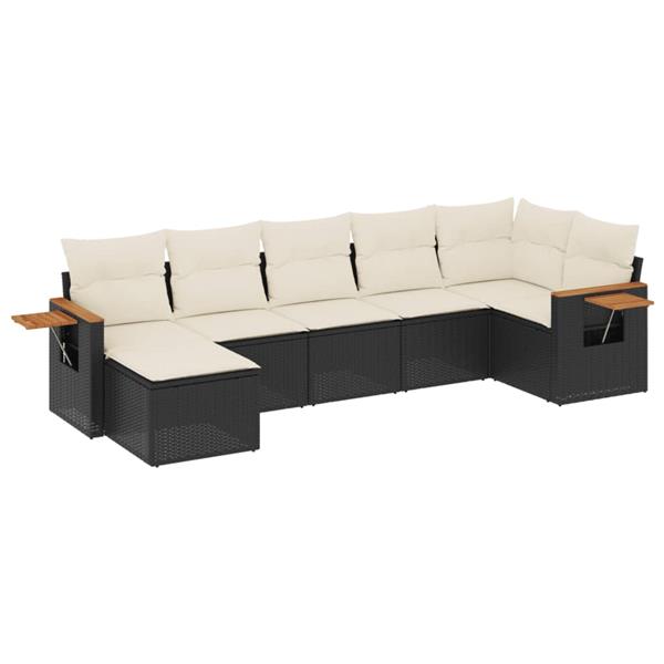 Grote foto vidaxl 7 delige loungeset met kussens poly rattan zwart tuin en terras tuinmeubelen