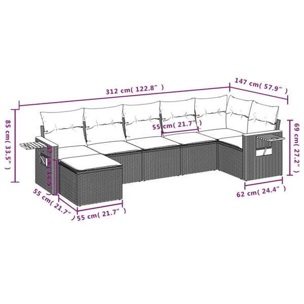Grote foto vidaxl 7 delige loungeset met kussens poly rattan zwart tuin en terras tuinmeubelen