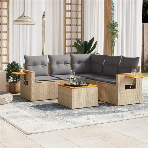Grote foto vidaxl 6 delige loungeset met kussens poly rattan beige tuin en terras tuinmeubelen