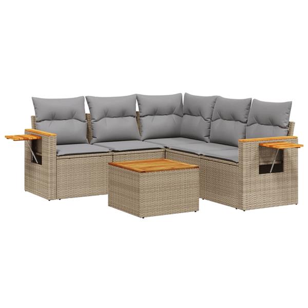 Grote foto vidaxl 6 delige loungeset met kussens poly rattan beige tuin en terras tuinmeubelen