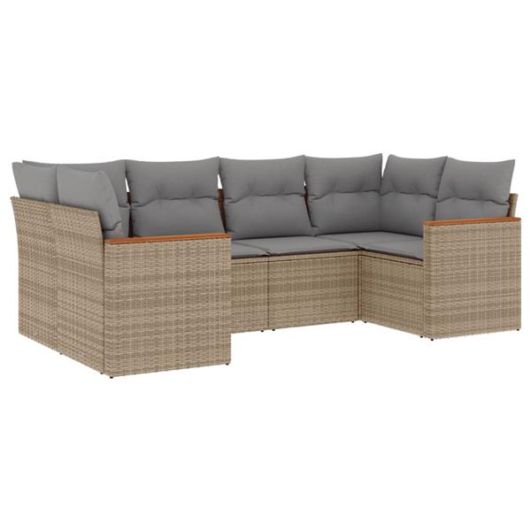 Grote foto vidaxl 6 delige loungeset met kussens poly rattan beige tuin en terras tuinmeubelen