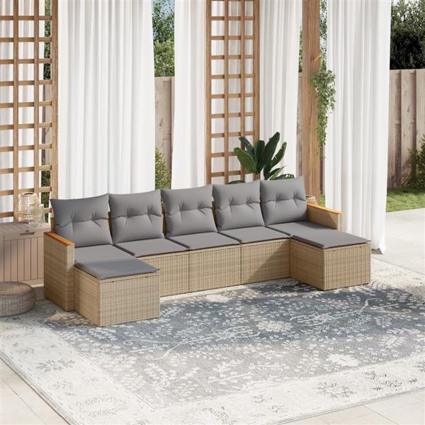 Grote foto vidaxl 7 delige loungeset met kussens poly rattan beige tuin en terras tuinmeubelen