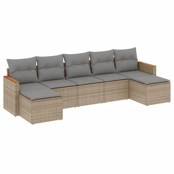 Grote foto vidaxl 7 delige loungeset met kussens poly rattan beige tuin en terras tuinmeubelen