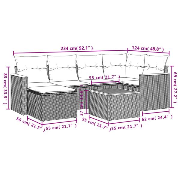 Grote foto vidaxl 7 delige loungeset met kussens poly rattan grijs tuin en terras tuinmeubelen