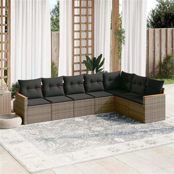 Grote foto vidaxl 7 delige loungeset met kussens poly rattan grijs tuin en terras tuinmeubelen