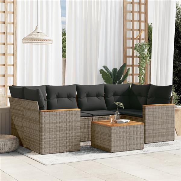 Grote foto vidaxl 7 delige loungeset met kussens poly rattan grijs tuin en terras tuinmeubelen