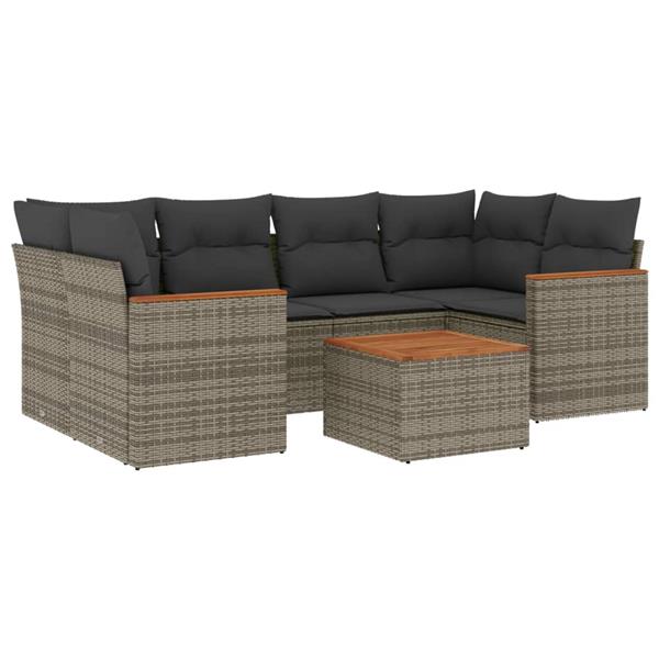 Grote foto vidaxl 7 delige loungeset met kussens poly rattan grijs tuin en terras tuinmeubelen