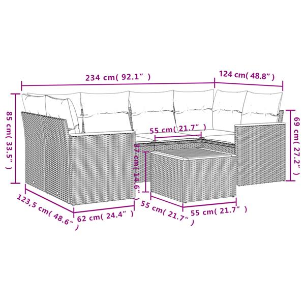 Grote foto vidaxl 7 delige loungeset met kussens poly rattan grijs tuin en terras tuinmeubelen