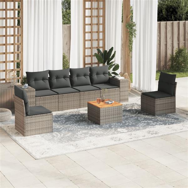 Grote foto vidaxl 7 delige loungeset met kussens poly rattan grijs tuin en terras tuinmeubelen