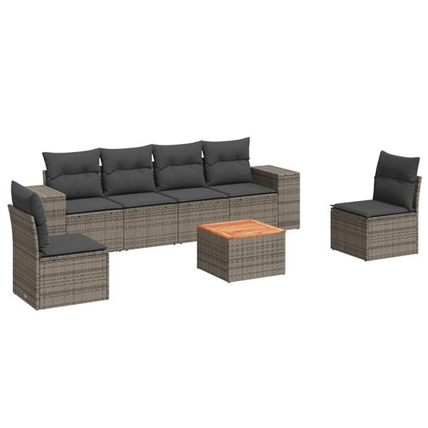 Grote foto vidaxl 7 delige loungeset met kussens poly rattan grijs tuin en terras tuinmeubelen