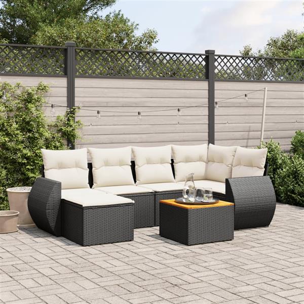 Grote foto vidaxl 7 delige loungeset met kussens poly rattan zwart tuin en terras tuinmeubelen