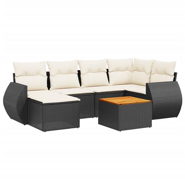 Grote foto vidaxl 7 delige loungeset met kussens poly rattan zwart tuin en terras tuinmeubelen