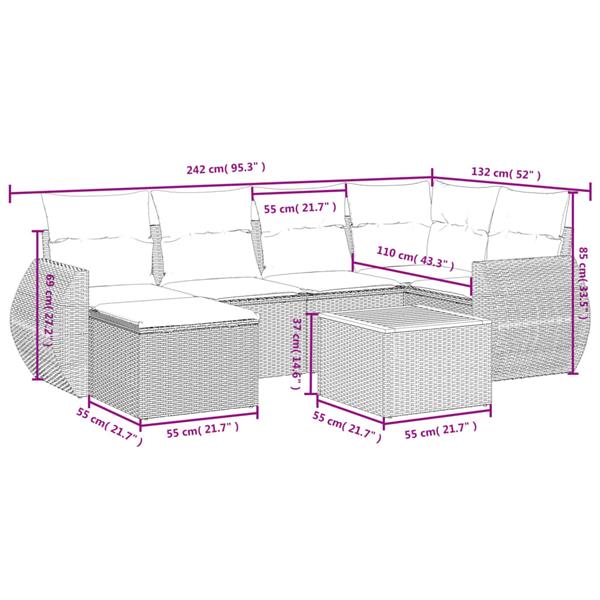 Grote foto vidaxl 7 delige loungeset met kussens poly rattan zwart tuin en terras tuinmeubelen