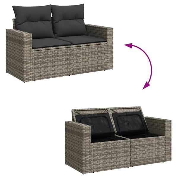Grote foto vidaxl 7 delige loungeset met kussens poly rattan grijs tuin en terras tuinmeubelen