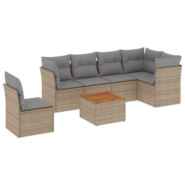 Grote foto vidaxl 7 delige loungeset met kussens poly rattan gemengd beige tuin en terras tuinmeubelen