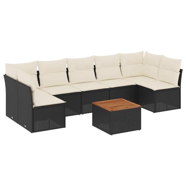 Grote foto vidaxl 8 delige loungeset met kussens poly rattan zwart tuin en terras tuinmeubelen