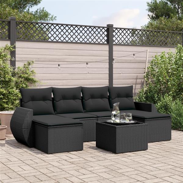 Grote foto vidaxl 7 delige loungeset met kussens poly rattan zwart tuin en terras tuinmeubelen