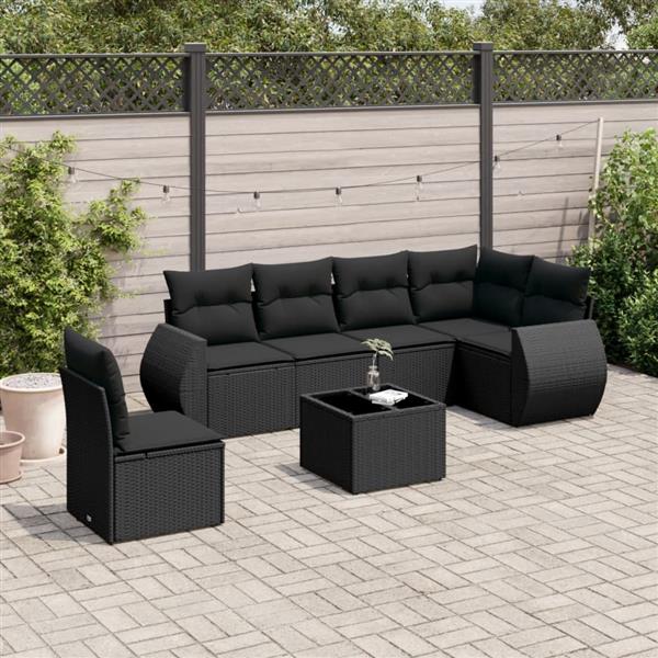 Grote foto vidaxl 7 delige loungeset met kussens poly rattan zwart tuin en terras tuinmeubelen