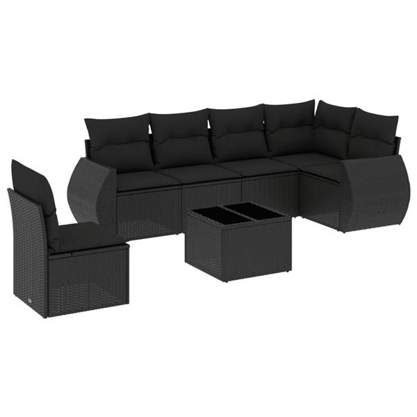 Grote foto vidaxl 7 delige loungeset met kussens poly rattan zwart tuin en terras tuinmeubelen