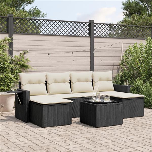 Grote foto vidaxl 7 delige loungeset met kussens poly rattan zwart tuin en terras tuinmeubelen