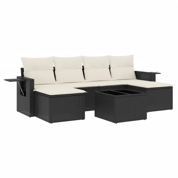 Grote foto vidaxl 7 delige loungeset met kussens poly rattan zwart tuin en terras tuinmeubelen