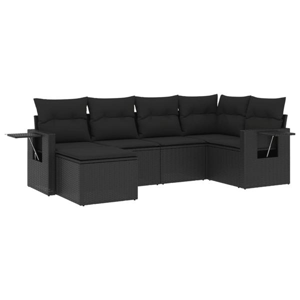 Grote foto vidaxl 6 delige loungeset met kussens poly rattan zwart tuin en terras tuinmeubelen