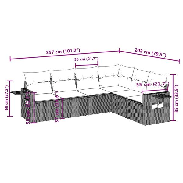 Grote foto vidaxl 6 delige loungeset met kussens poly rattan beige tuin en terras tuinmeubelen