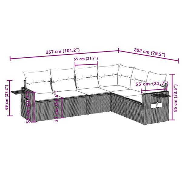 Grote foto vidaxl 6 delige loungeset met kussens poly rattan zwart tuin en terras tuinmeubelen