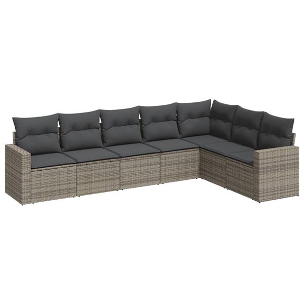 Grote foto vidaxl 7 delige loungeset met kussens poly rattan grijs tuin en terras tuinmeubelen