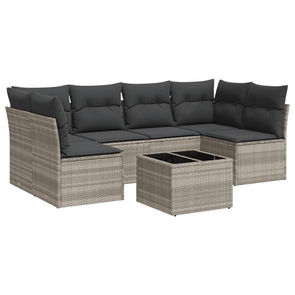 Grote foto vidaxl 7 delige loungeset met kussens poly rattan lichtgrijs tuin en terras tuinmeubelen