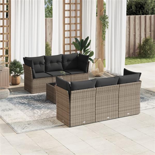 Grote foto vidaxl 7 delige loungeset met kussens poly rattan grijs tuin en terras tuinmeubelen