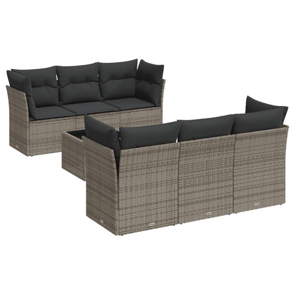 Grote foto vidaxl 7 delige loungeset met kussens poly rattan grijs tuin en terras tuinmeubelen
