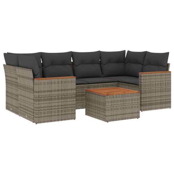 Grote foto vidaxl 7 delige loungeset met kussens poly rattan grijs tuin en terras tuinmeubelen