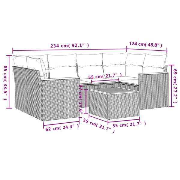 Grote foto vidaxl 7 delige loungeset met kussens poly rattan grijs tuin en terras tuinmeubelen