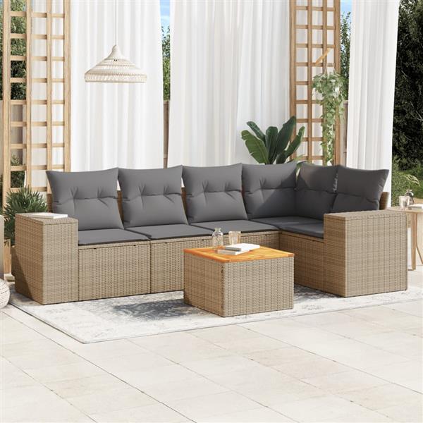 Grote foto vidaxl 6 delige loungeset met kussens poly rattan beige tuin en terras tuinmeubelen
