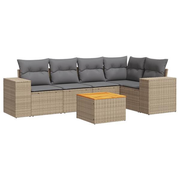 Grote foto vidaxl 6 delige loungeset met kussens poly rattan beige tuin en terras tuinmeubelen