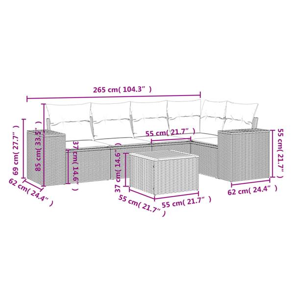 Grote foto vidaxl 6 delige loungeset met kussens poly rattan beige tuin en terras tuinmeubelen