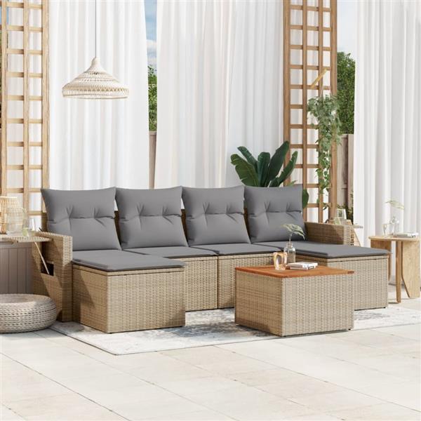 Grote foto vidaxl 7 delige loungeset met kussens poly rattan beige tuin en terras tuinmeubelen