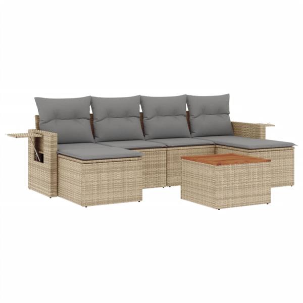 Grote foto vidaxl 7 delige loungeset met kussens poly rattan beige tuin en terras tuinmeubelen
