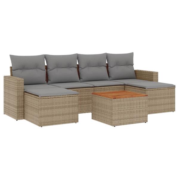 Grote foto vidaxl 7 delige loungeset met kussens poly rattan beige tuin en terras tuinmeubelen