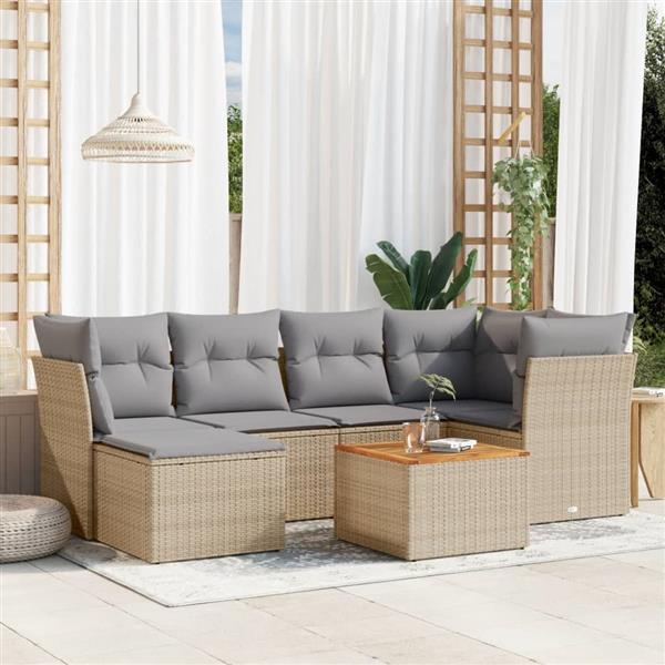 Grote foto vidaxl 7 delige loungeset met kussens poly rattan beige tuin en terras tuinmeubelen