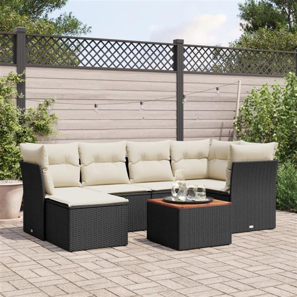 Grote foto vidaxl 7 delige loungeset met kussens poly rattan zwart tuin en terras tuinmeubelen