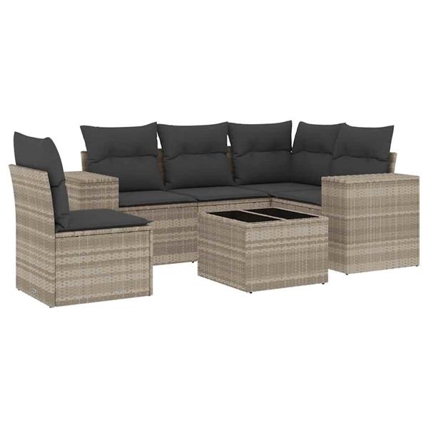 Grote foto vidaxl 6 delige loungeset met kussens poly rattan lichtgrijs tuin en terras tuinmeubelen