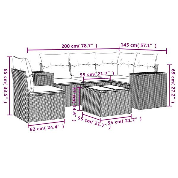 Grote foto vidaxl 6 delige loungeset met kussens poly rattan lichtgrijs tuin en terras tuinmeubelen