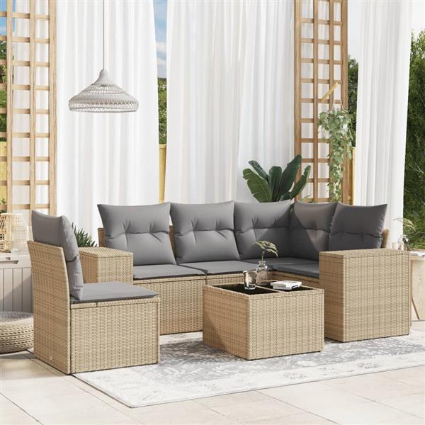 Grote foto vidaxl 6 delige loungeset met kussens poly rattan beige tuin en terras tuinmeubelen